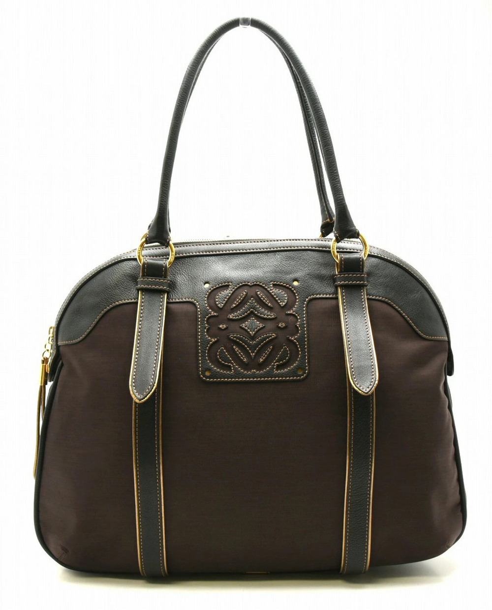 Loewe Anagram Handbag Shoulder Tote Bag Leather Canvas Black Brown Gold